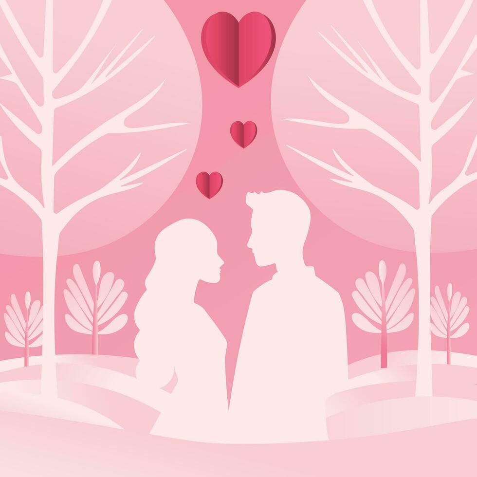 Valentines day card, couple in the park vector