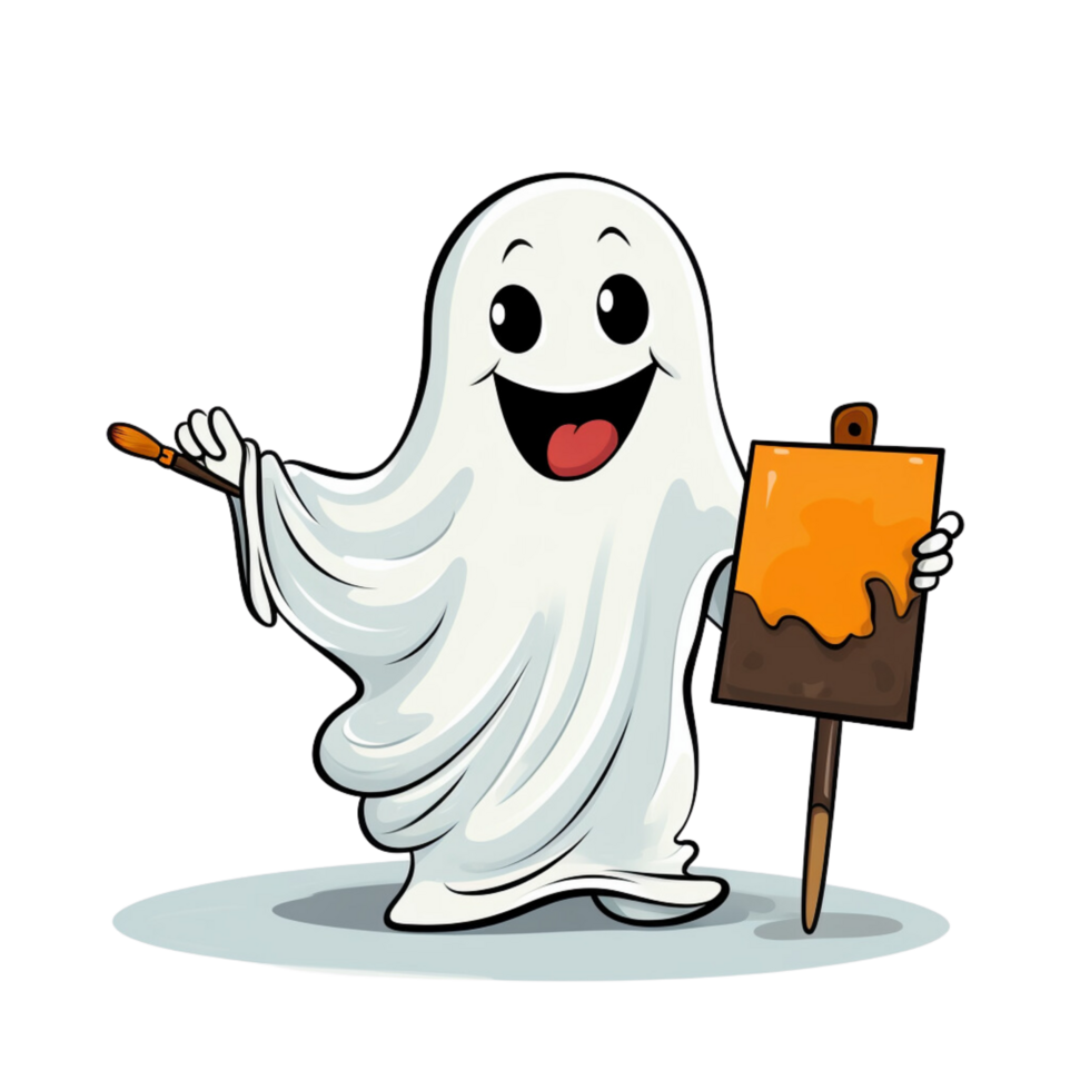 AI generated halloween ghost with orange splash on transparent background png