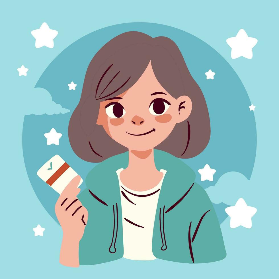 vector illustration of a young woman proudly participating as a voter in the election process