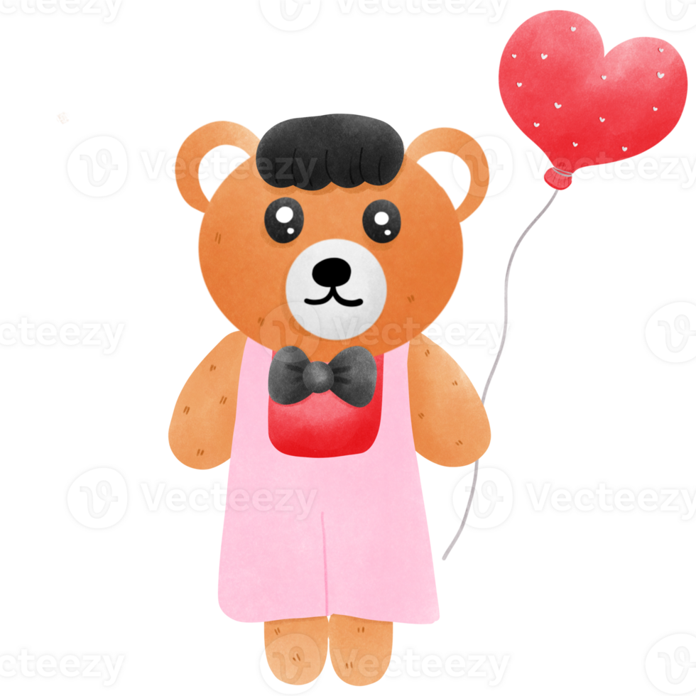 ein Karikatur Bär halten ein Herz geformt Ballon png