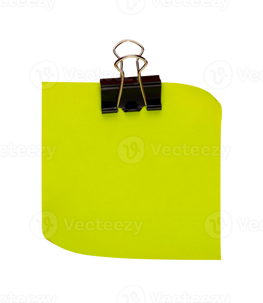 green paper note with binder clip png