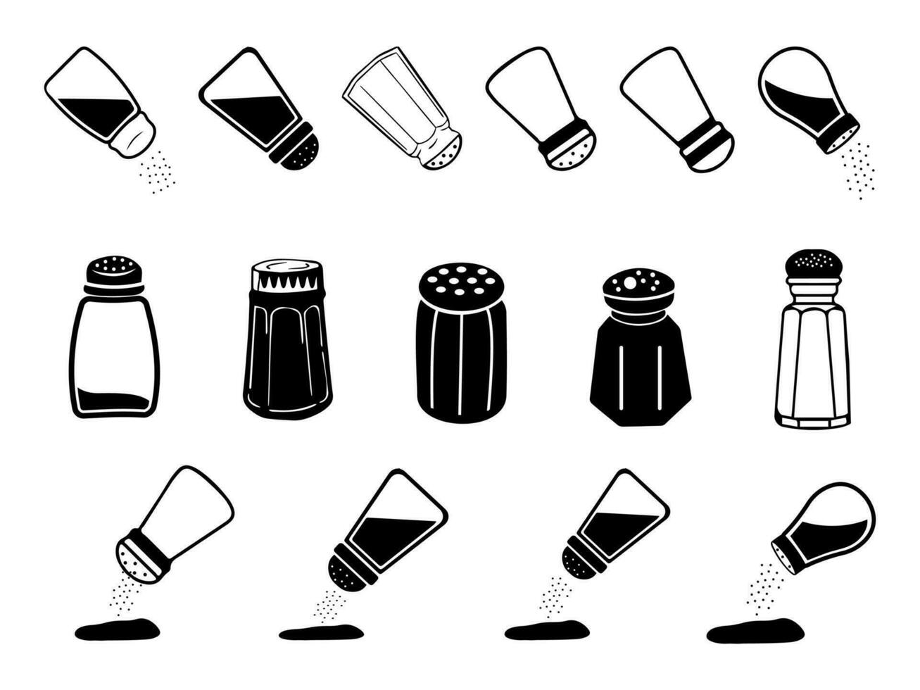 Salt Shaker Illustration Vector Clip Art Set. Salt Shaker Hi-Quality Isolated Crystal Health Restaurant Vector Set. Cookery Element Clip Art, Editable Vector File.