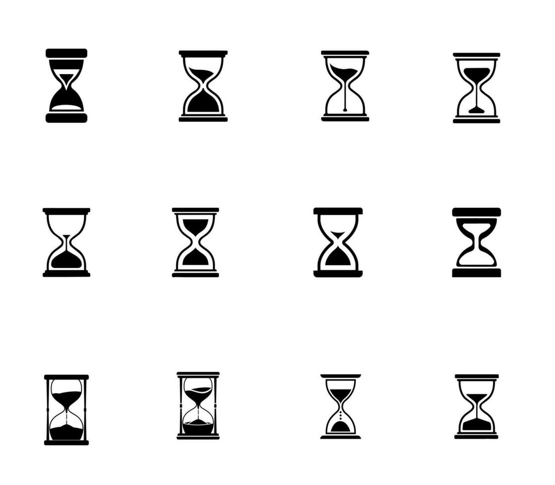 Hourglass Vector Illustration Collection, Hourglass Clip Art Clock Timer. Hour Watch Minute Deadline Second Art, Stopwatch Vector, 3d Hourglass Isolated, Process Countdown Cartoon Set.