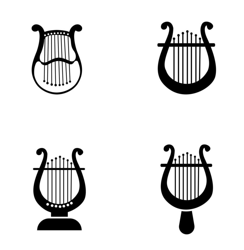 Set OF Collection Classic Lyre Harp Type And Vector Icon Simple Design With Isolated Background.  Lyre Vector Music Play Clip Art Element, Entertainment, Audio Musical Set.