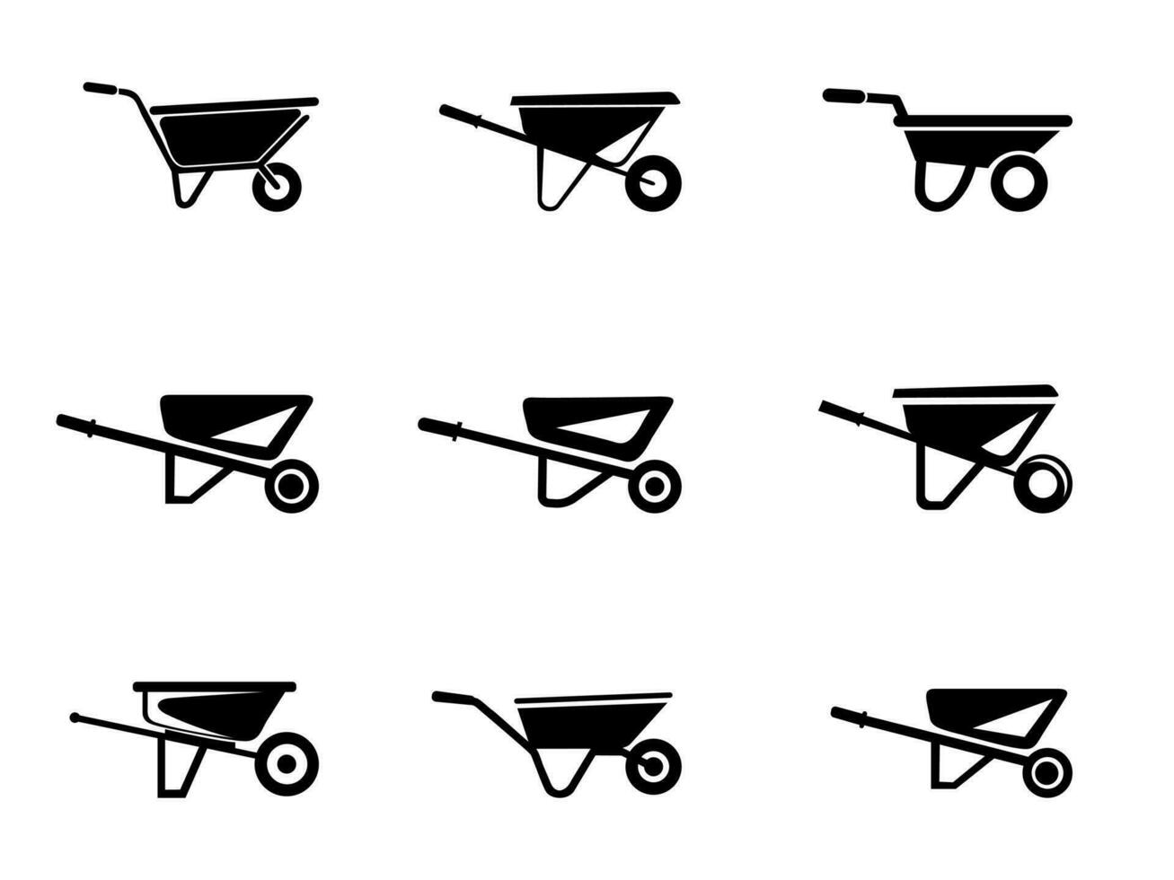 Best Set Of Wheel Barrowcart Illustraton Tool Vector Clip Art Collection. 3d Outline Worker Barrowcart Element Element And Silhouette Art, Supply Barrowcart. Ground Empty Transport Vector Set.