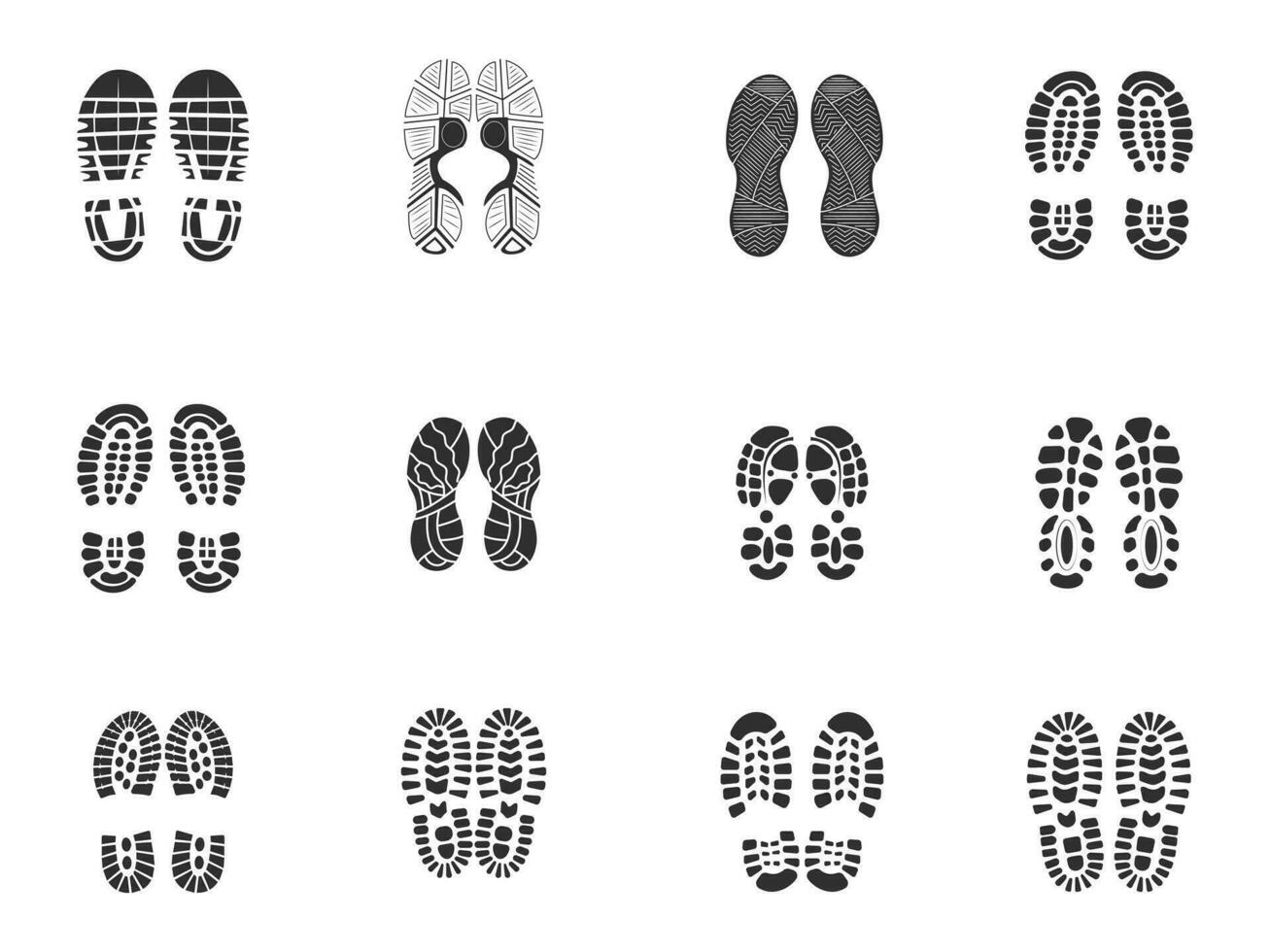 Best Set Of Collection Shoe Prints Illustrations Vector Clip Art. Footprint Black Color With White Background. shoe foot silhouette isolated human shoe clip Art, tracing, human Shoe Prints mark, boot