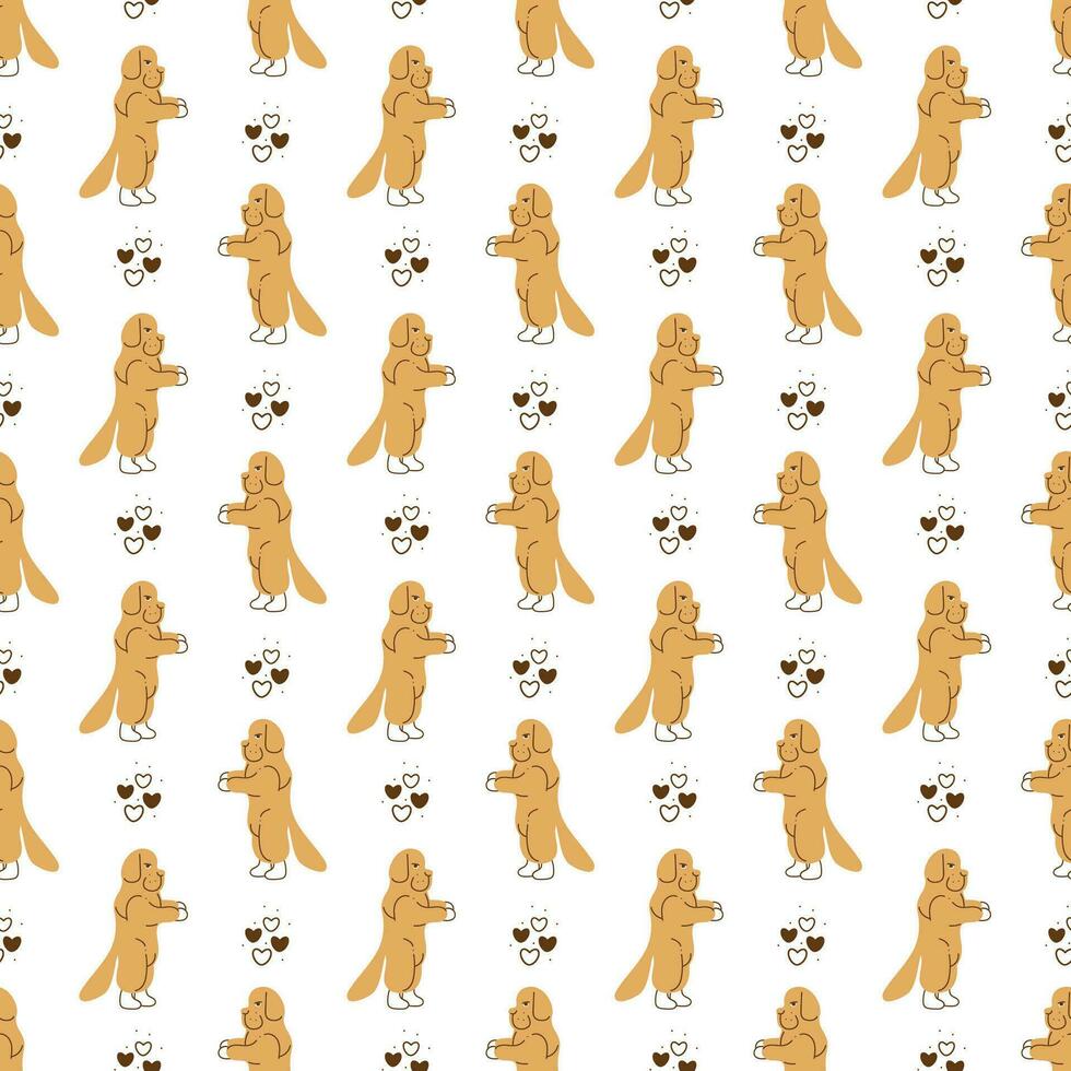 Dog and hearts doodle. Seamless pattern with cute Newfoundland and hearts. Great for wrapping paper. vector