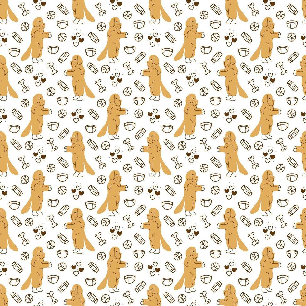 Dog doodle. Seamless pattern with cute Newfoundland and things for dog. Great for wrapping paper. vector