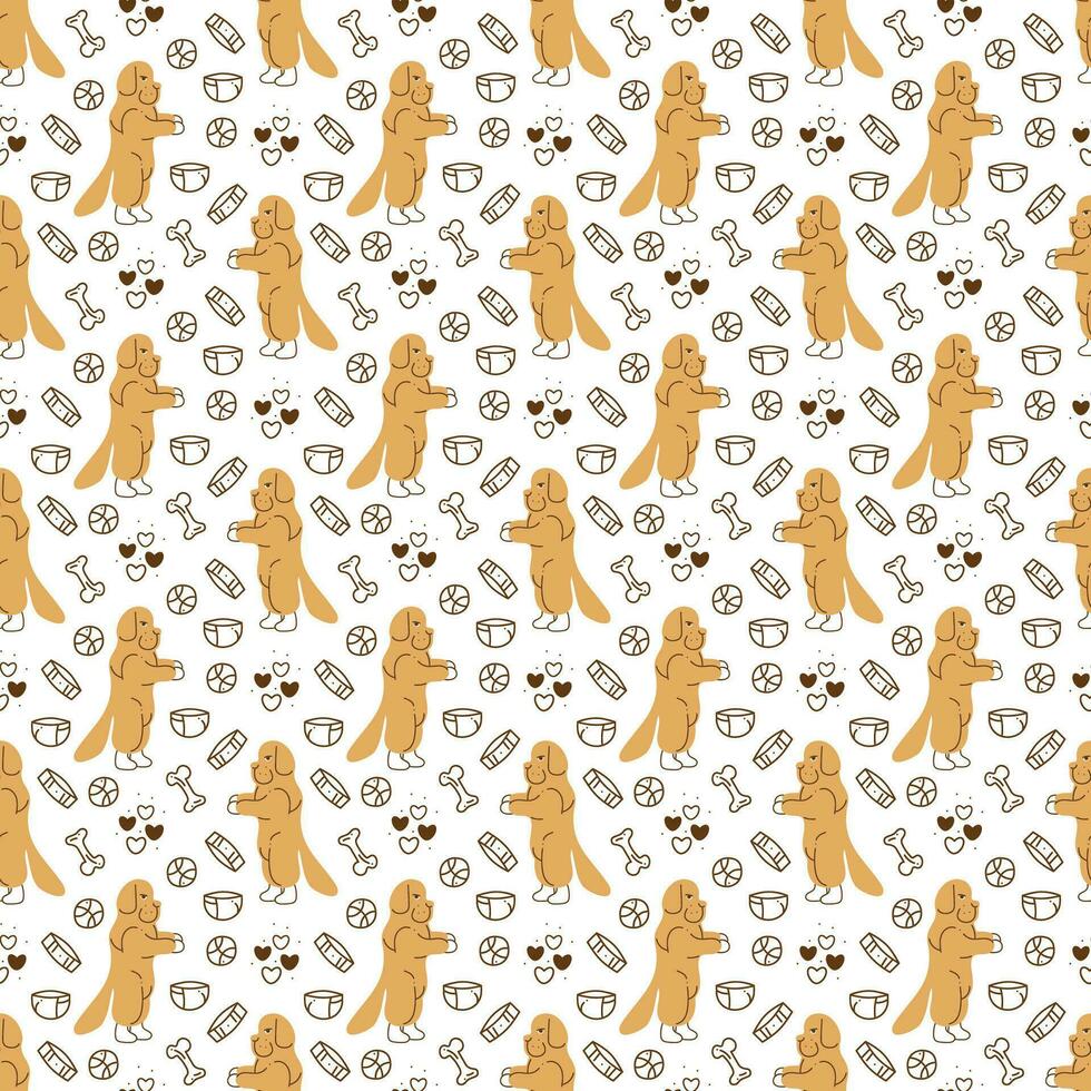 Dog doodle. Seamless pattern with cute Newfoundland and things for dog. Great for wrapping paper. vector