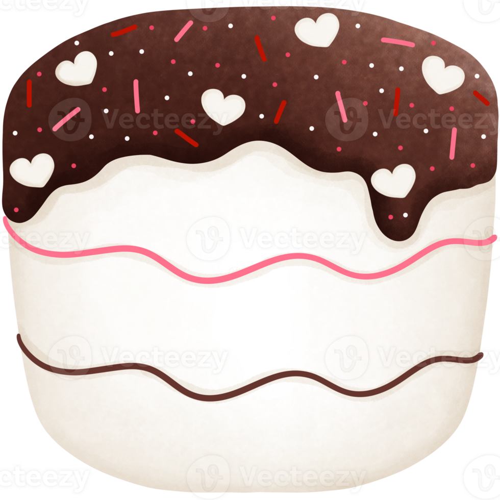 Romantic watercolor marshmallow with chocolate clipart.Valentine dessert illustration for festive love decoration. png
