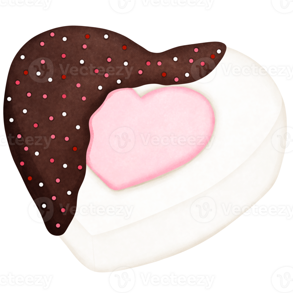 Romantic watercolor valentine marshmallow heart shaped with chocolate jam clipart.Valentine sweet clipart. png