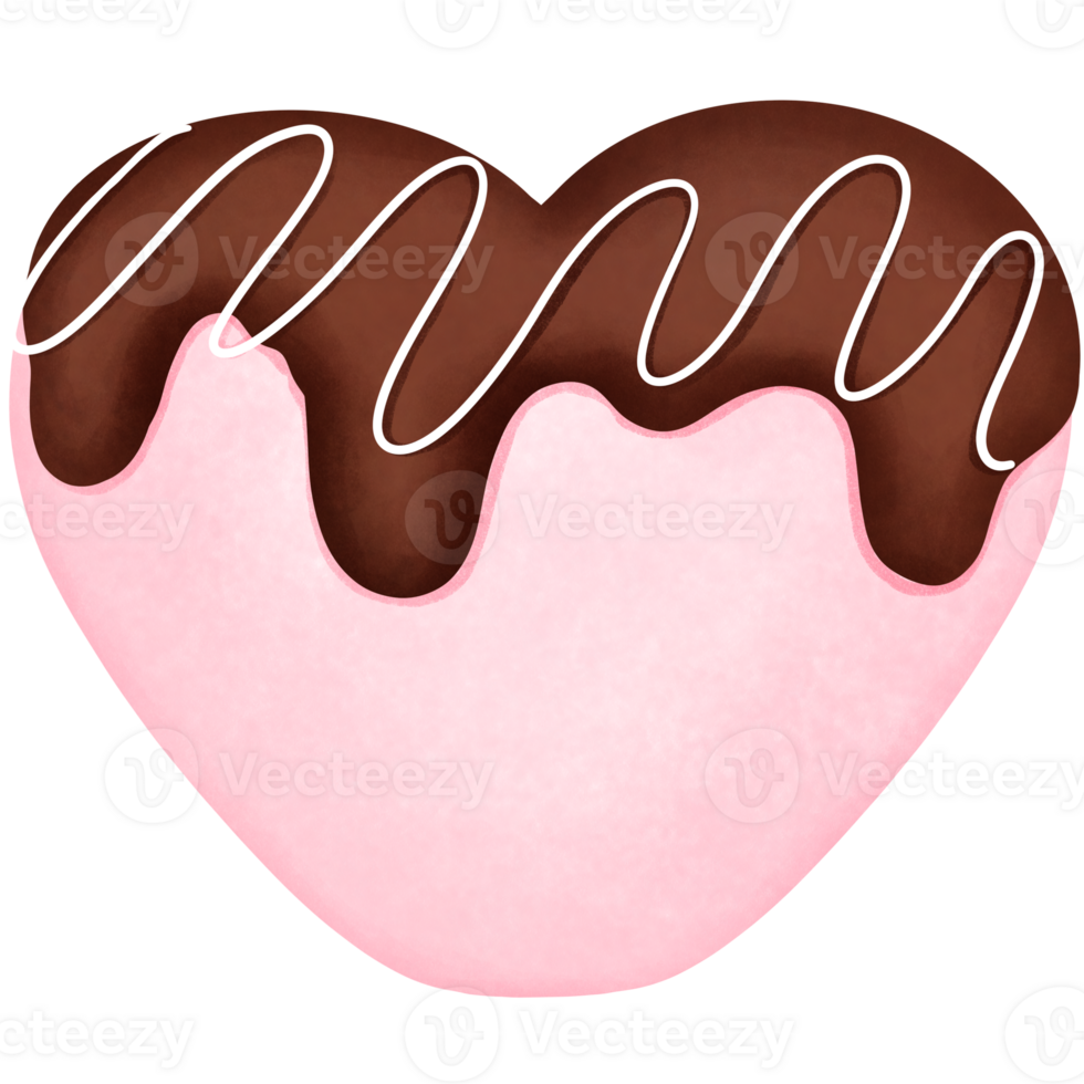 Romantic watercolor pink valentine marshmallow heart shaped clipart with chocolate.Hand painted valentine sweet clipart. png