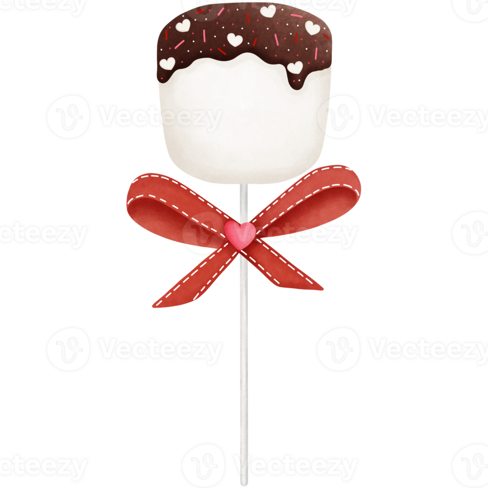 Watercolor valentine marshmallow with chocolate and ribbon clipart. png