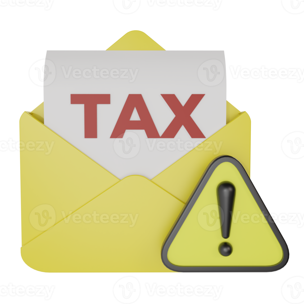 3d render of yellow envelope and paper with tax on it. concept illustration of an email message to report and pay taxes png