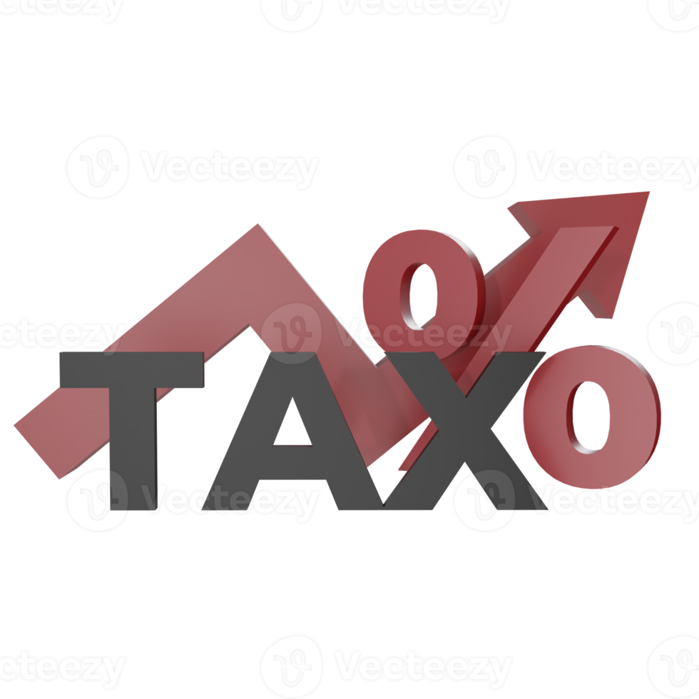 3d render of tax writing, percent and upward arrow symbol. concept illustration of tax calculations increasing by several percent png