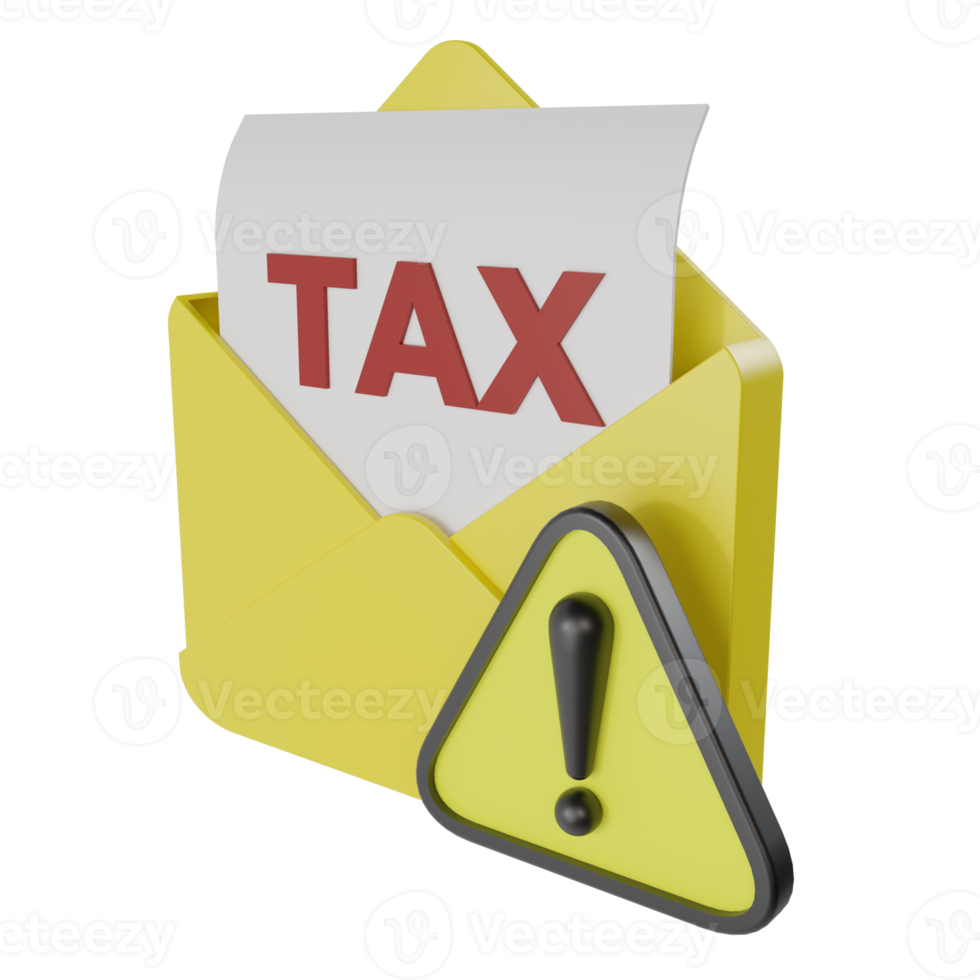 3d geven van geel envelop en papier met belasting Aan het. concept illustratie van een e-mail bericht naar verslag doen van en betalen belastingen png