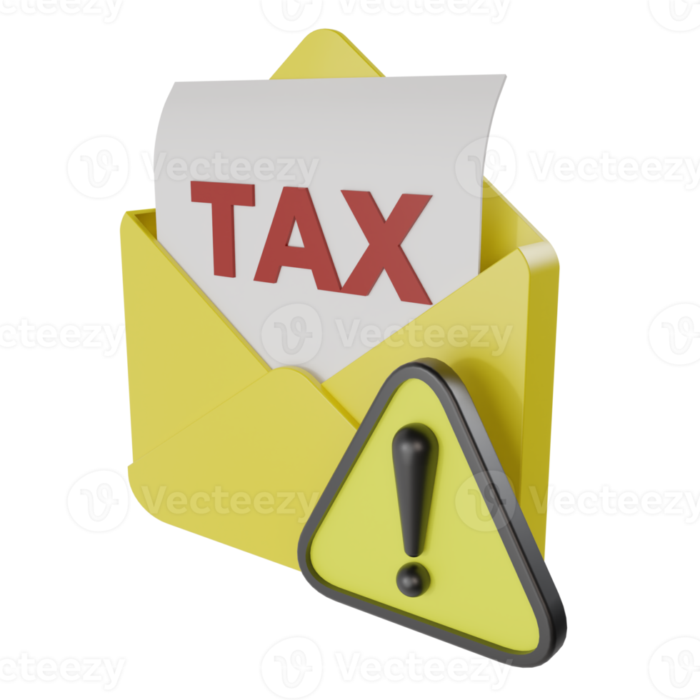 3d render of yellow envelope and paper with tax on it. concept illustration of an email message to report and pay taxes png