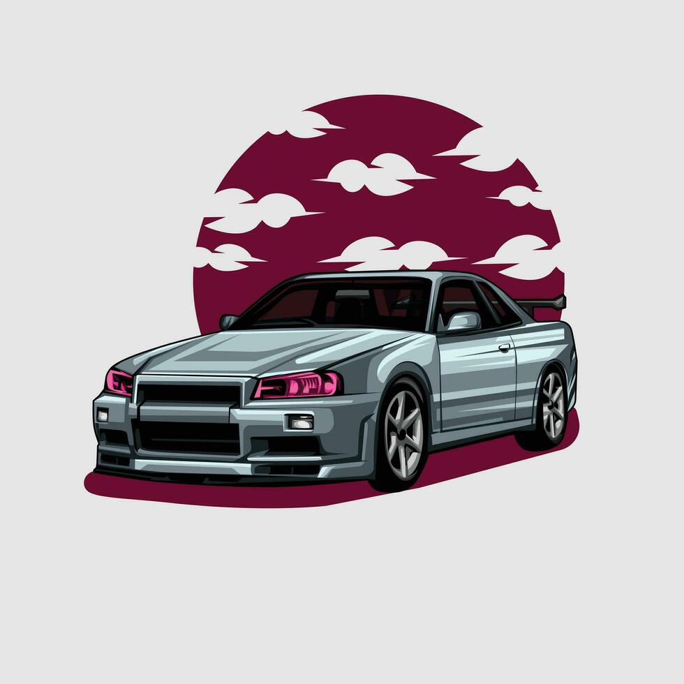 sport car vector template illustration can use logo t shirt apparel sticker group community Nissan GTR 35 Paul Walker poster flyer banner modify auto show Tokyo drift fast furious movie