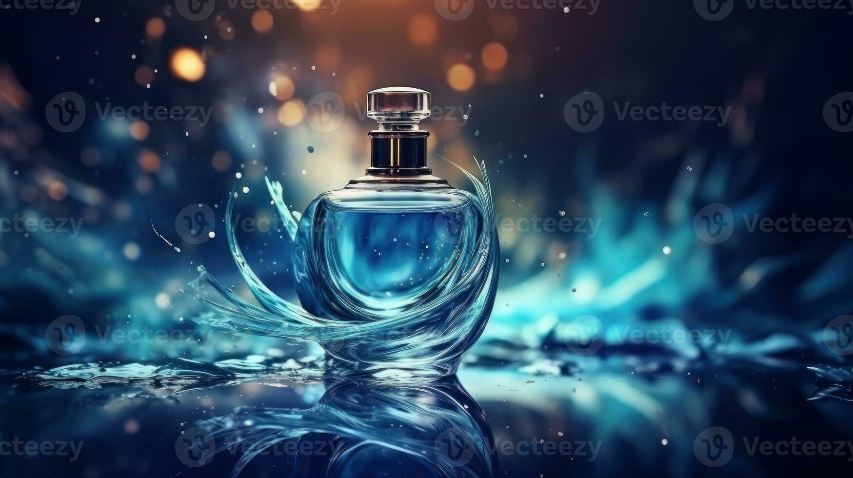 AI generated Luxury perfume, cosmetic premium glass bottle. Banner, poster for beauty promotion of elegant product for ads on draped silk fabric clothing elegants background with pearls. Generative AI photo