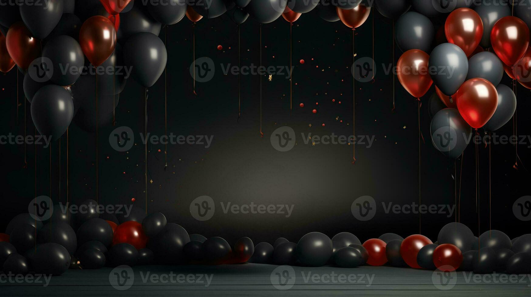 negro viernes rebaja antecedentes con lustroso globos en un oscuro escena. descuento o rebaja márketing anuncio para póster, anuncios, web bandera, volantes, social y Moda anuncios, folleto. generativo ai foto