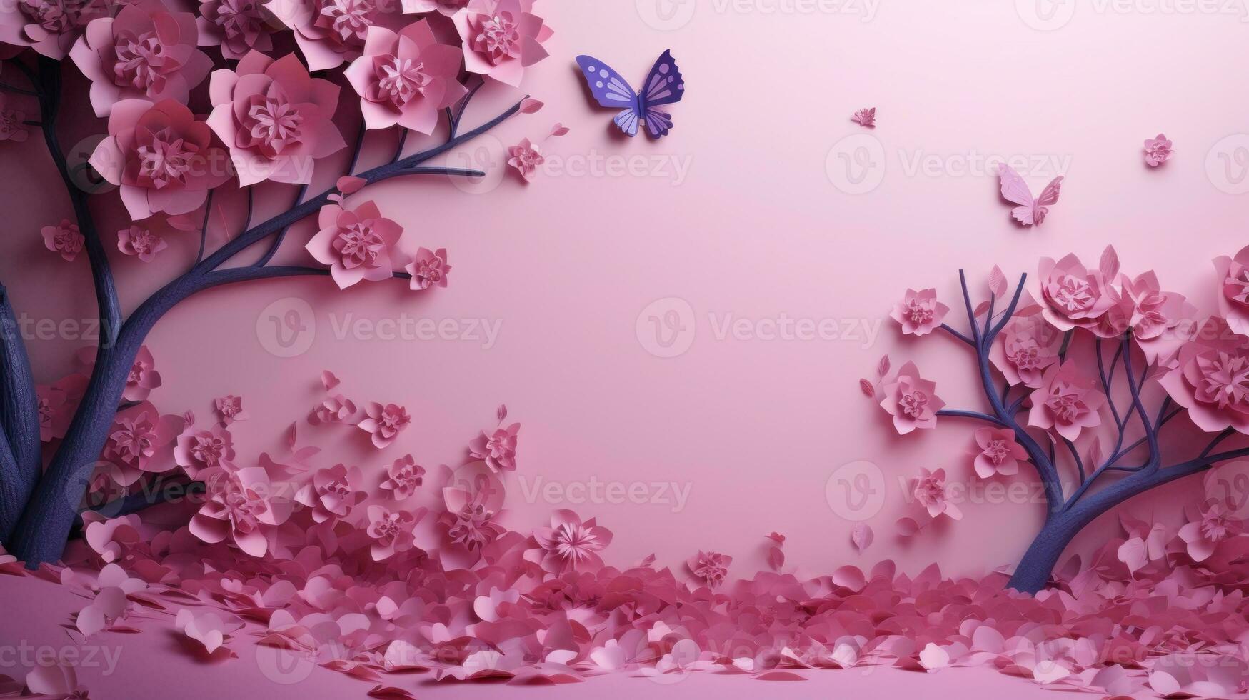 Flower with butterfly and decoration. Design for International Women's Day, breast cancer awareness, Mother's day, Valentine's Day. Concept design for ad, social media, flyer. Generative AI photo