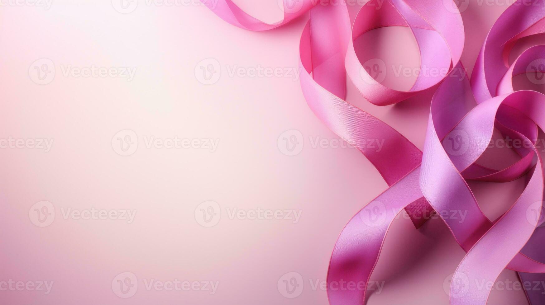 Pink ribbon over pink background. Design creative for women health care, breast cancer awareness, Mother's day, Valentine day. Concept design for ad, social media, web, cover, flyers. Generative AI photo