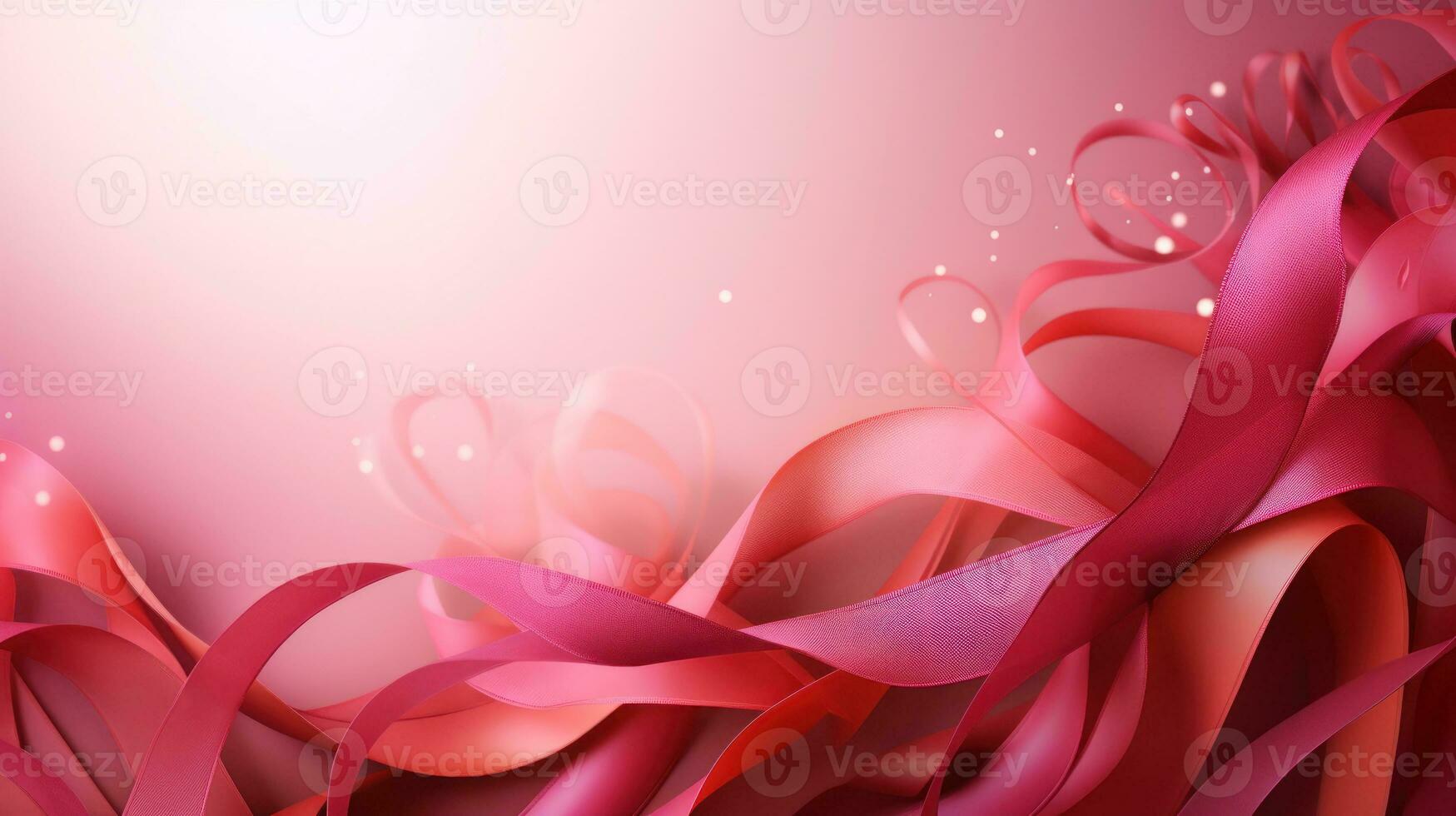 Pink ribbon over pink background. Design creative for International Women's Day, breast cancer awareness, Mother's day, Valentine's Day. Concept design for ad, social media, flyer. Generative AI photo