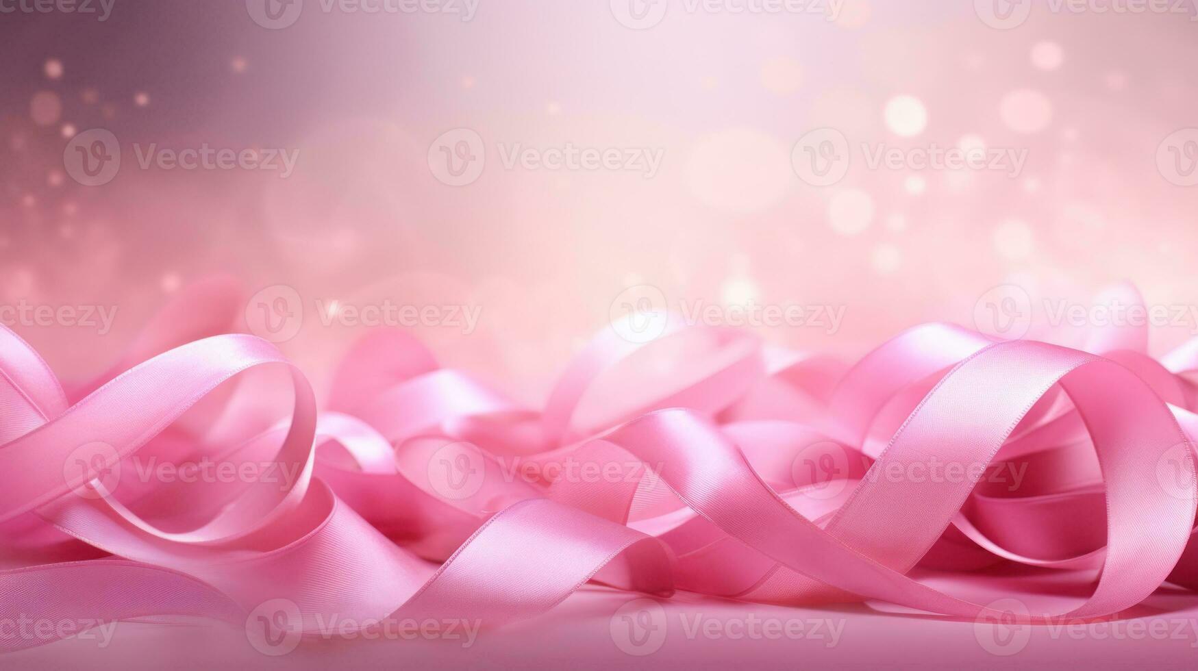 Pink ribbon over pink background. Design creative for International Women's Day, breast cancer awareness, Mother's day, Valentine's Day. Concept design for ad, social media, flyer. Generative AI photo