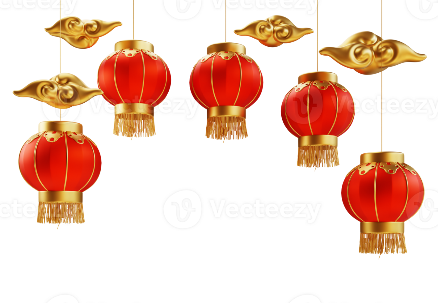 Happy chinese new year wealth and prosperity with chinese lanterns and gold cloud 3D Elements asian festival for banner, poster, flyers, greeting card. 3d rendering png