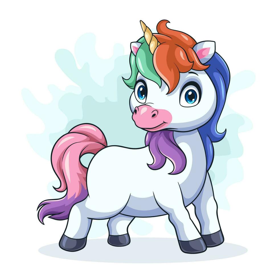 caballo de unicornio de arco iris de dibujos animados aislado sobre fondo blanco vector