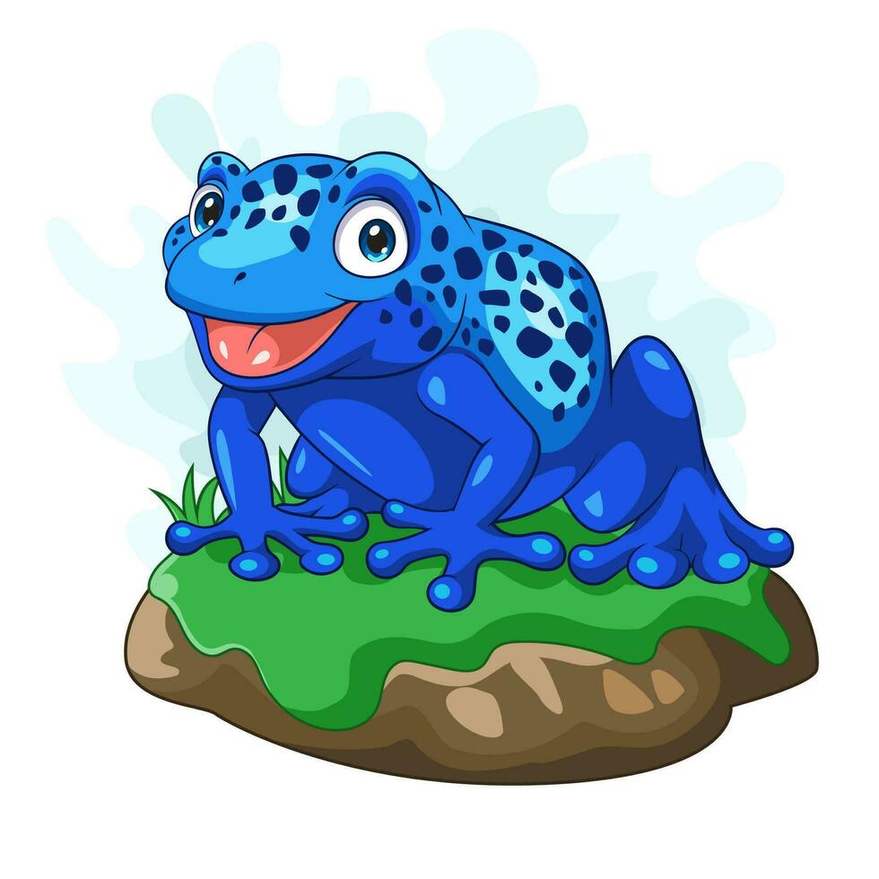 Cartoon happy blue frog on white background vector