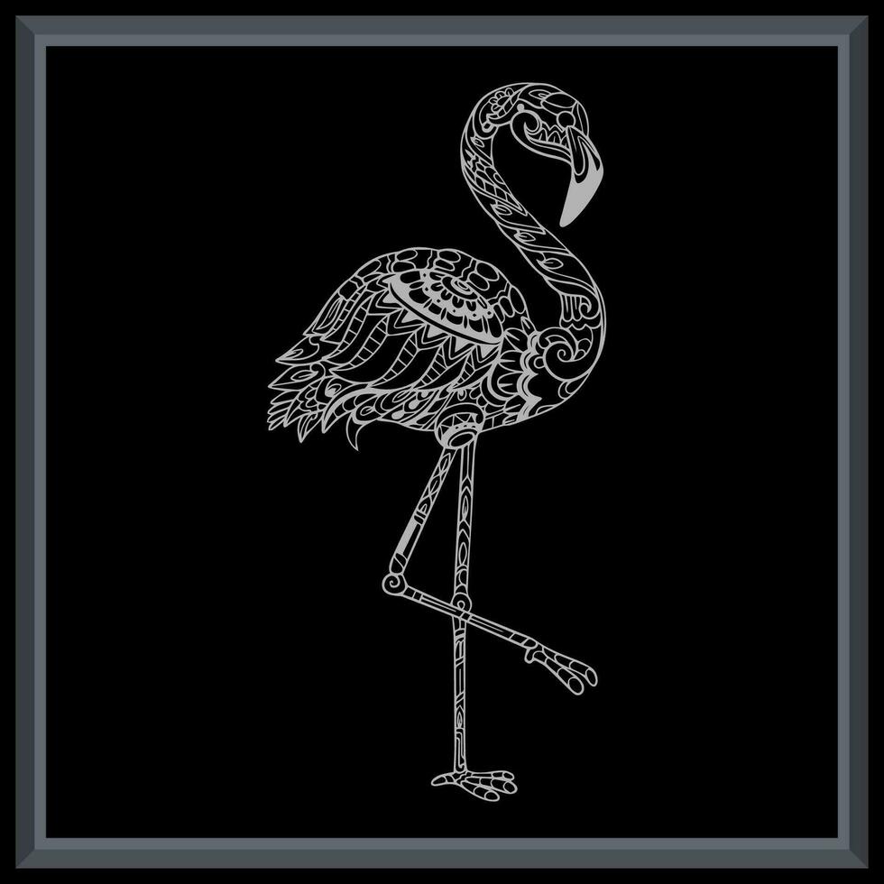 Flamingo bird mandala arts isolated on black background. vector