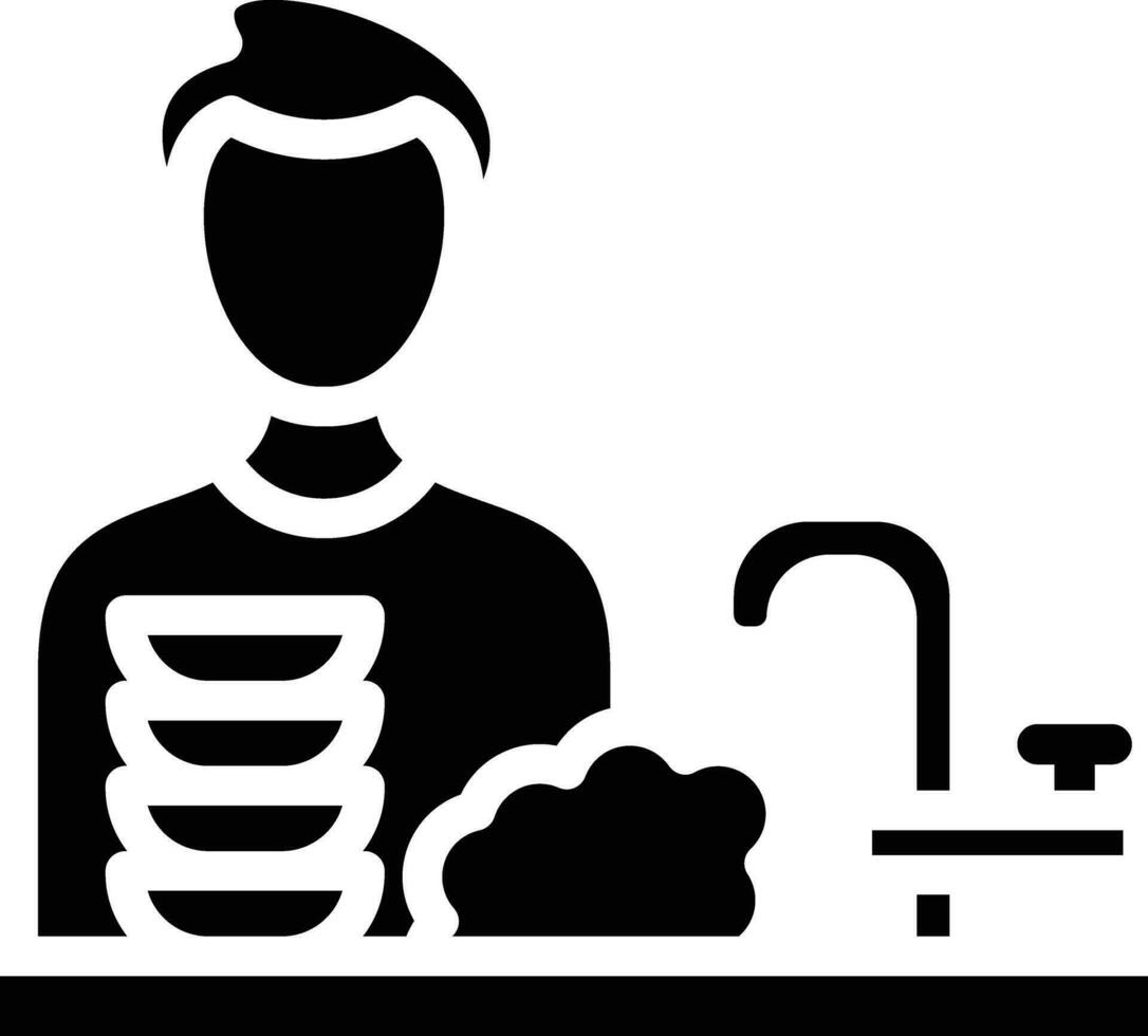 Man Washing Dishes Vector Icon