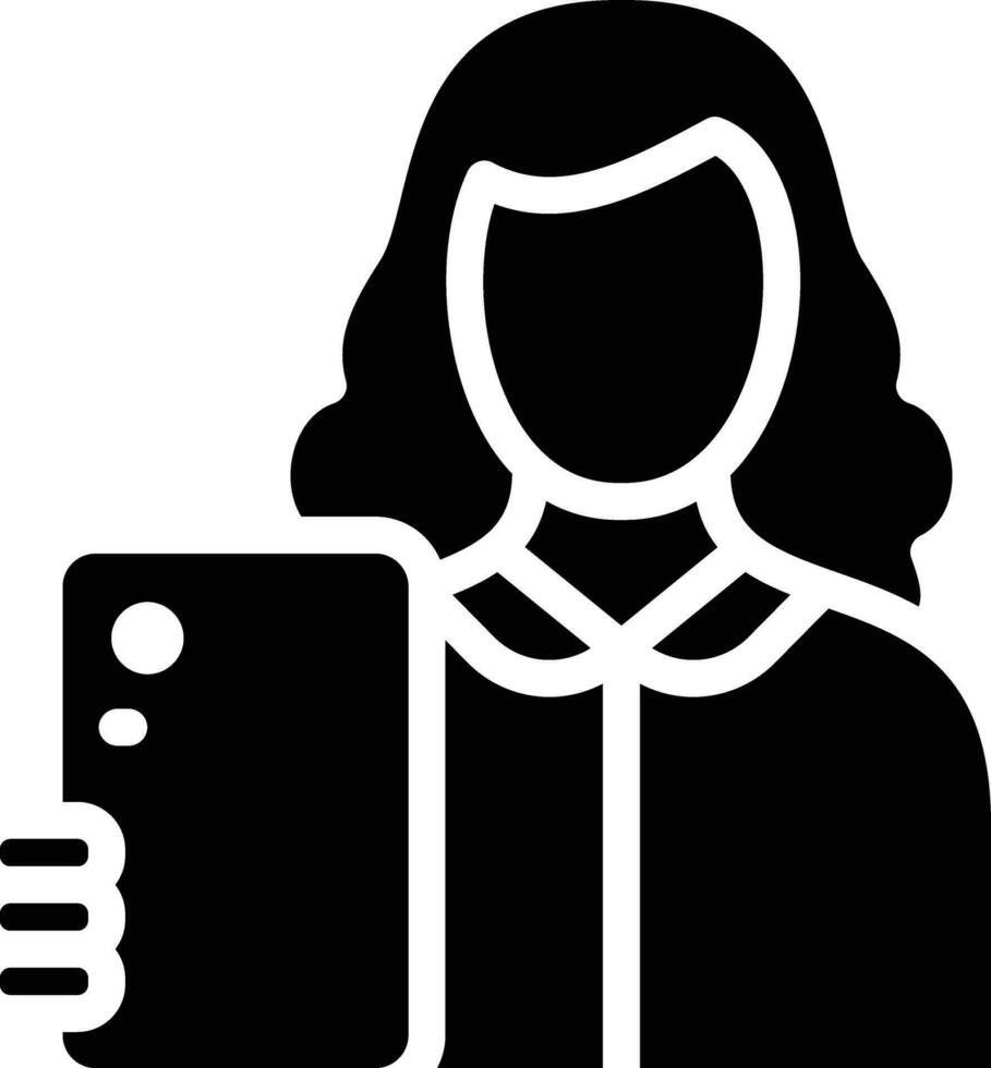 mujer tomando selfie vector icono