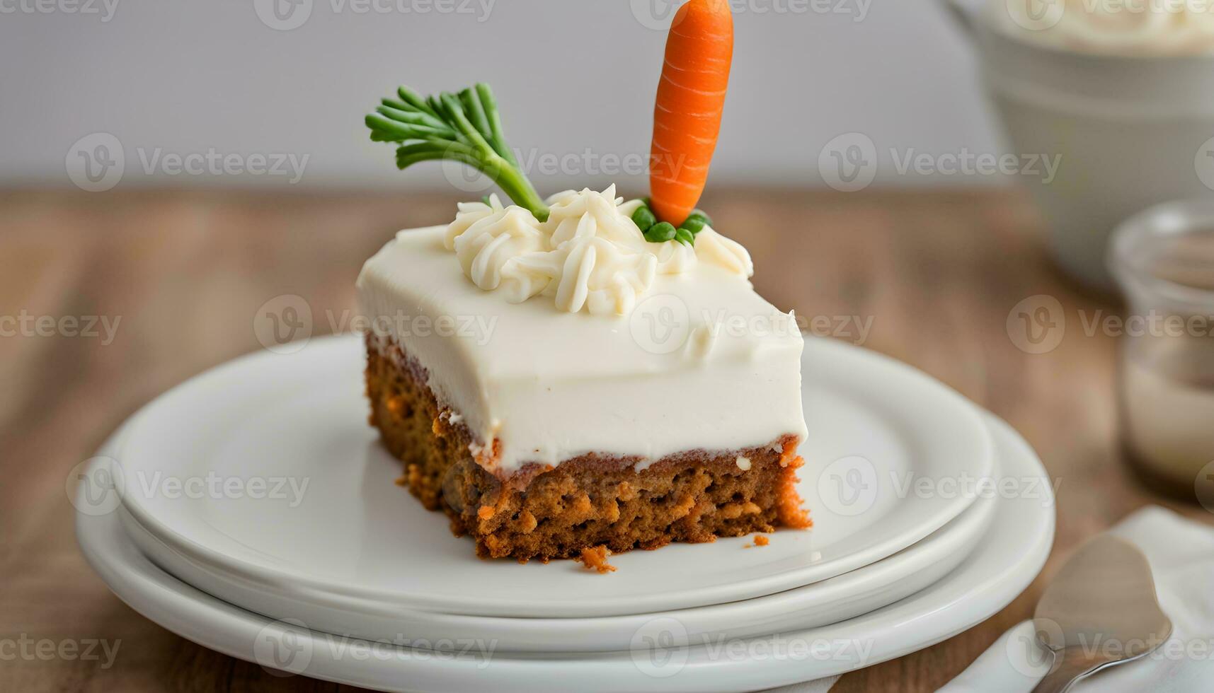 AI generated a piece of carrot cake on a white plate photo