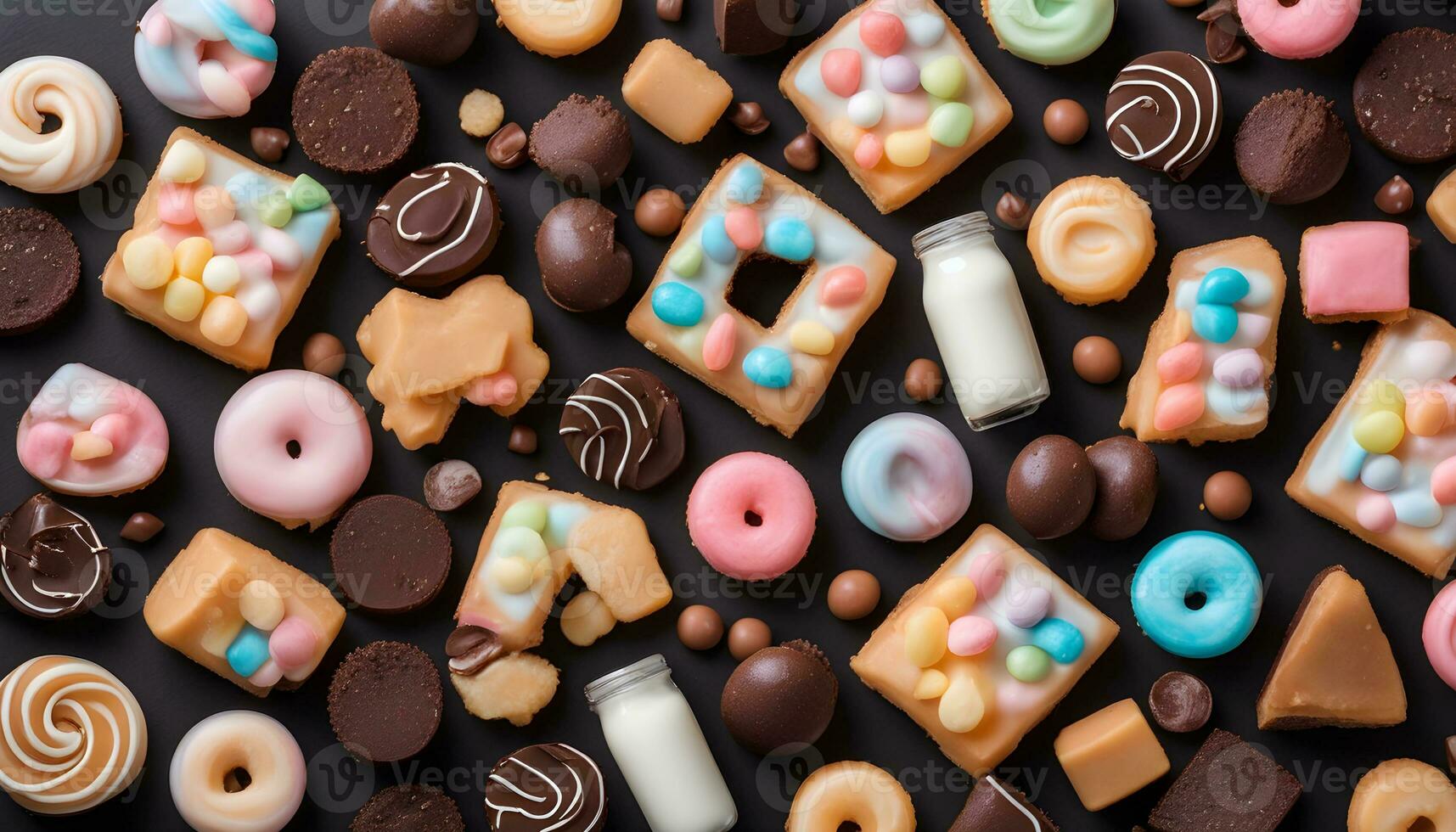 AI generated assorted sweets and cookies on a black background photo