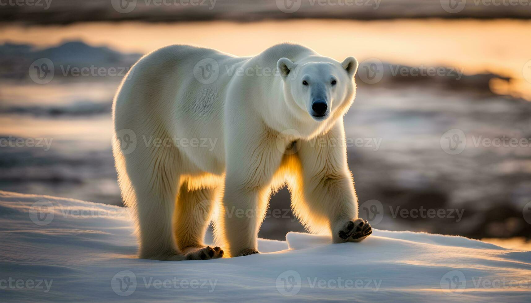 AI generated a polar bear walking across the snow photo
