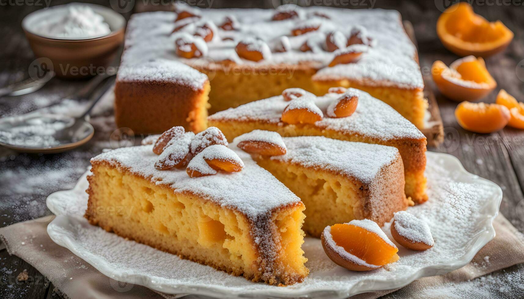 ai generado naranja pastel con en polvo azúcar en un plato foto