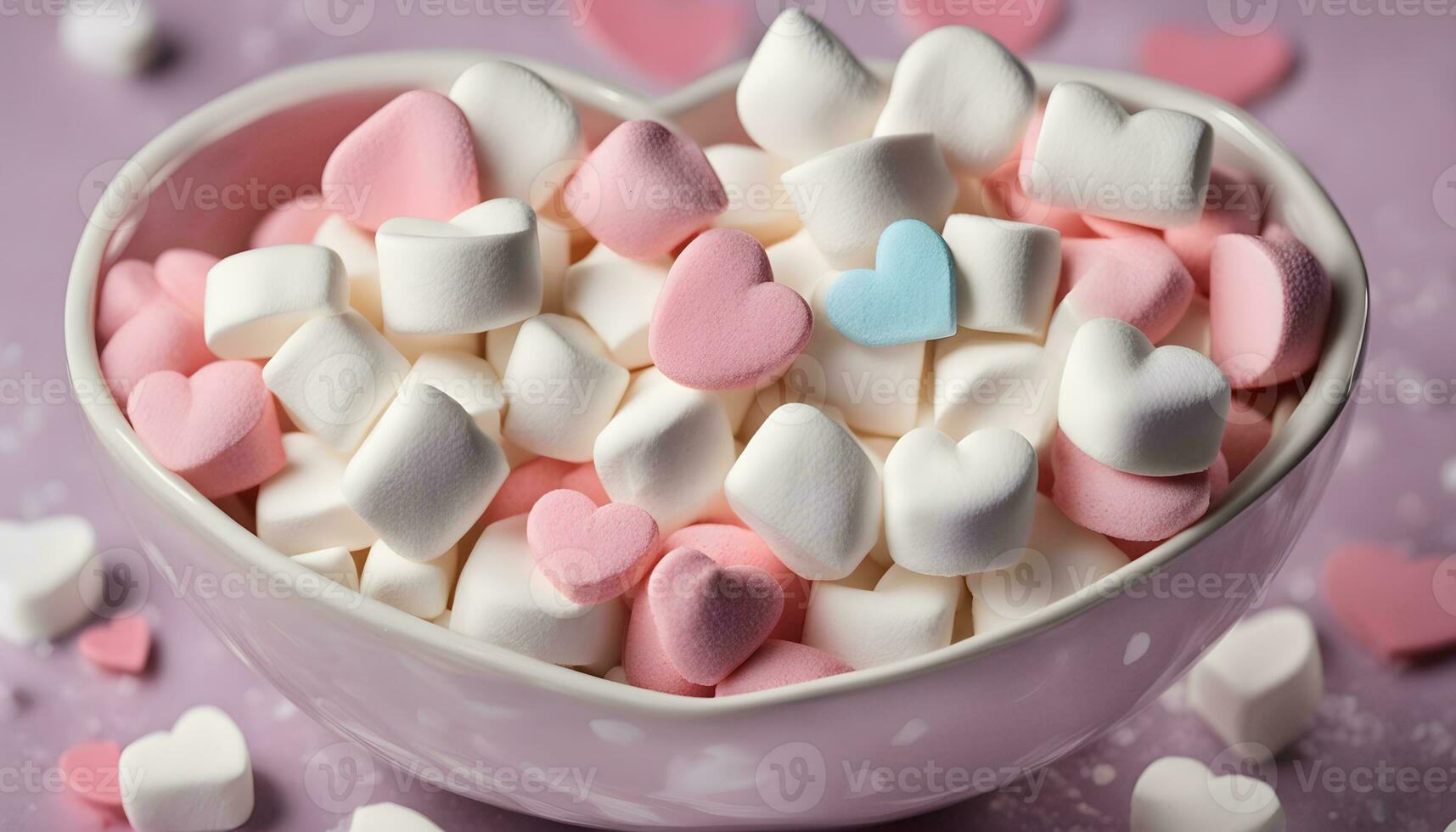 AI generated a bowl filled with marshmallows and hearts photo