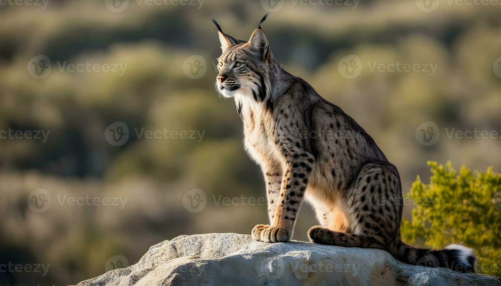 AI generated a lynx is sitting on top of a rock photo