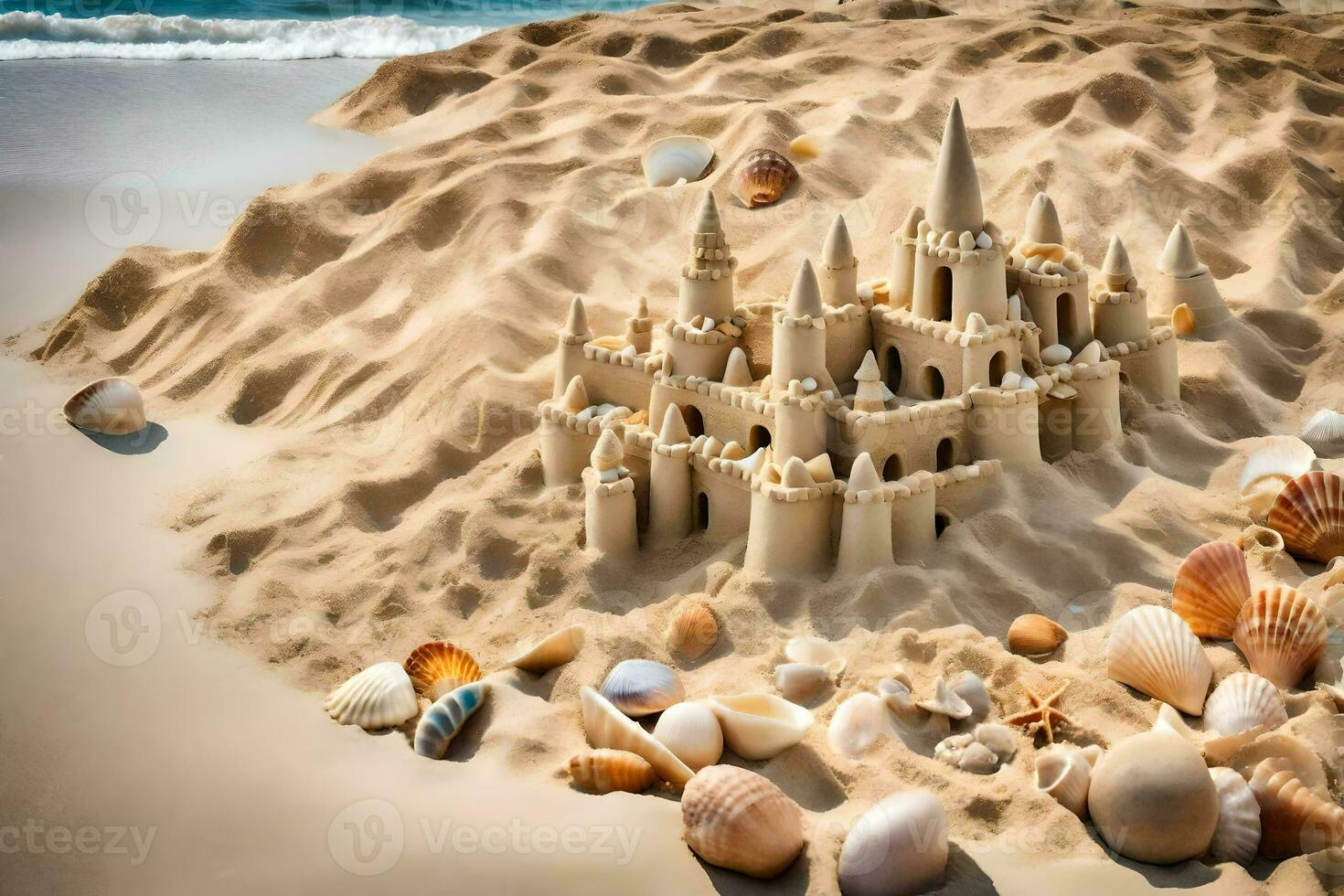 AI generated sand castle on the beach photo