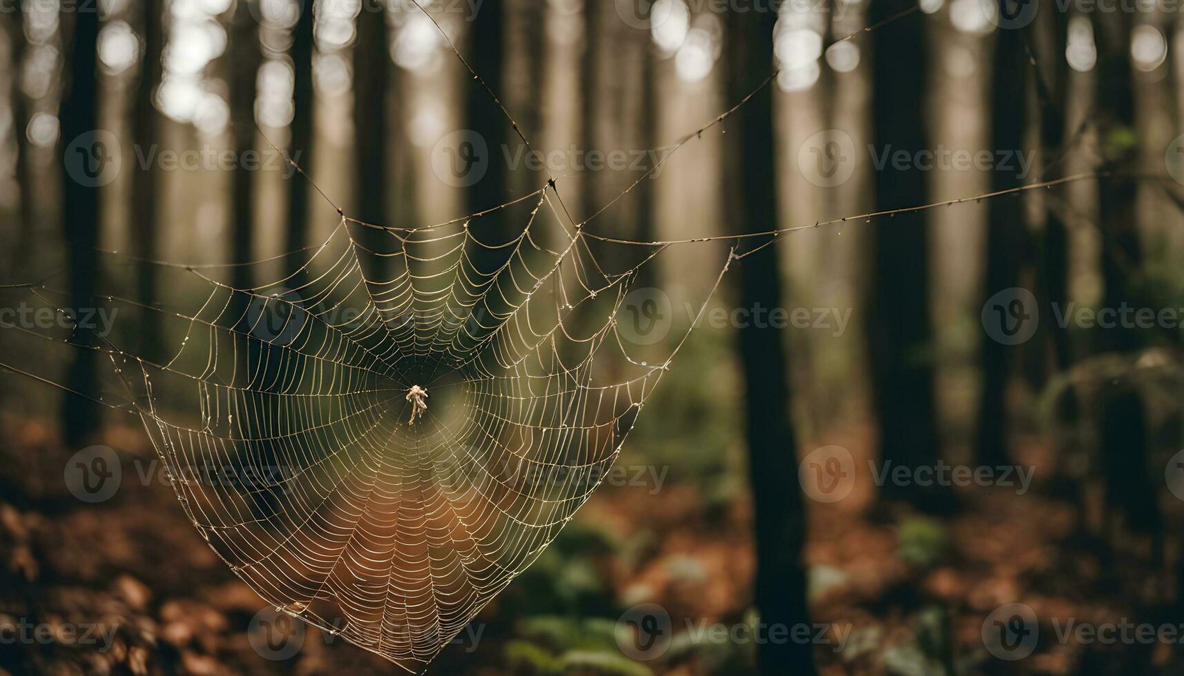 AI generated a spider web in the middle of a forest photo