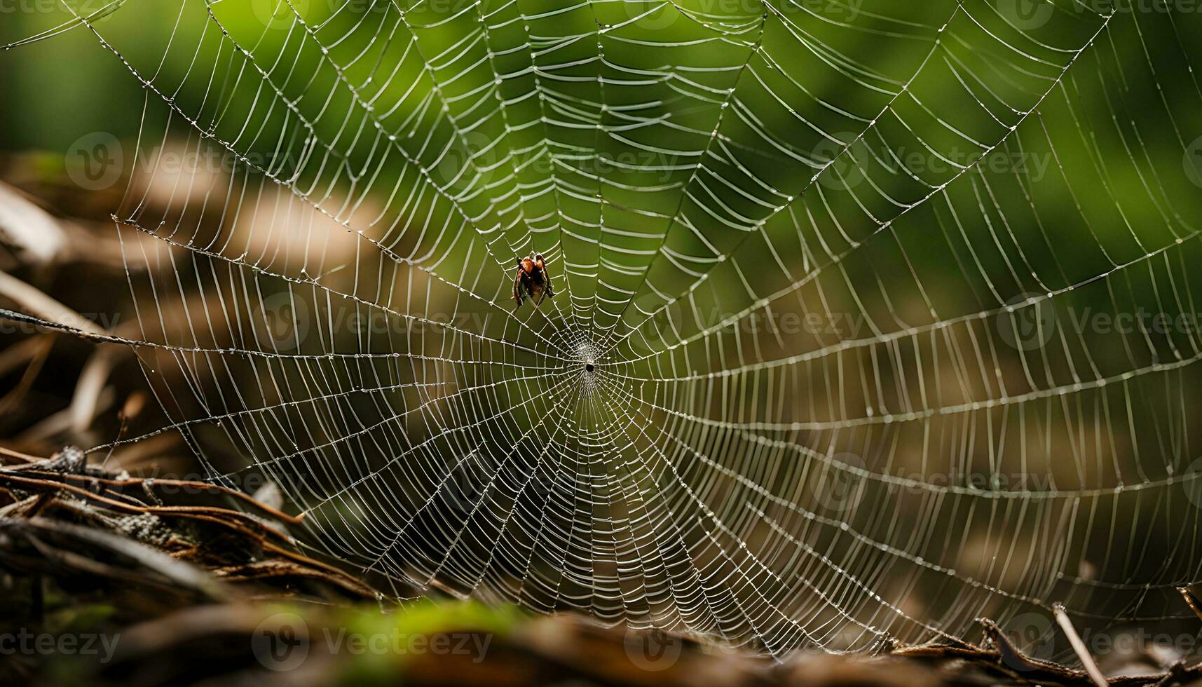 AI generated a spider web is shown in the middle of a forest photo