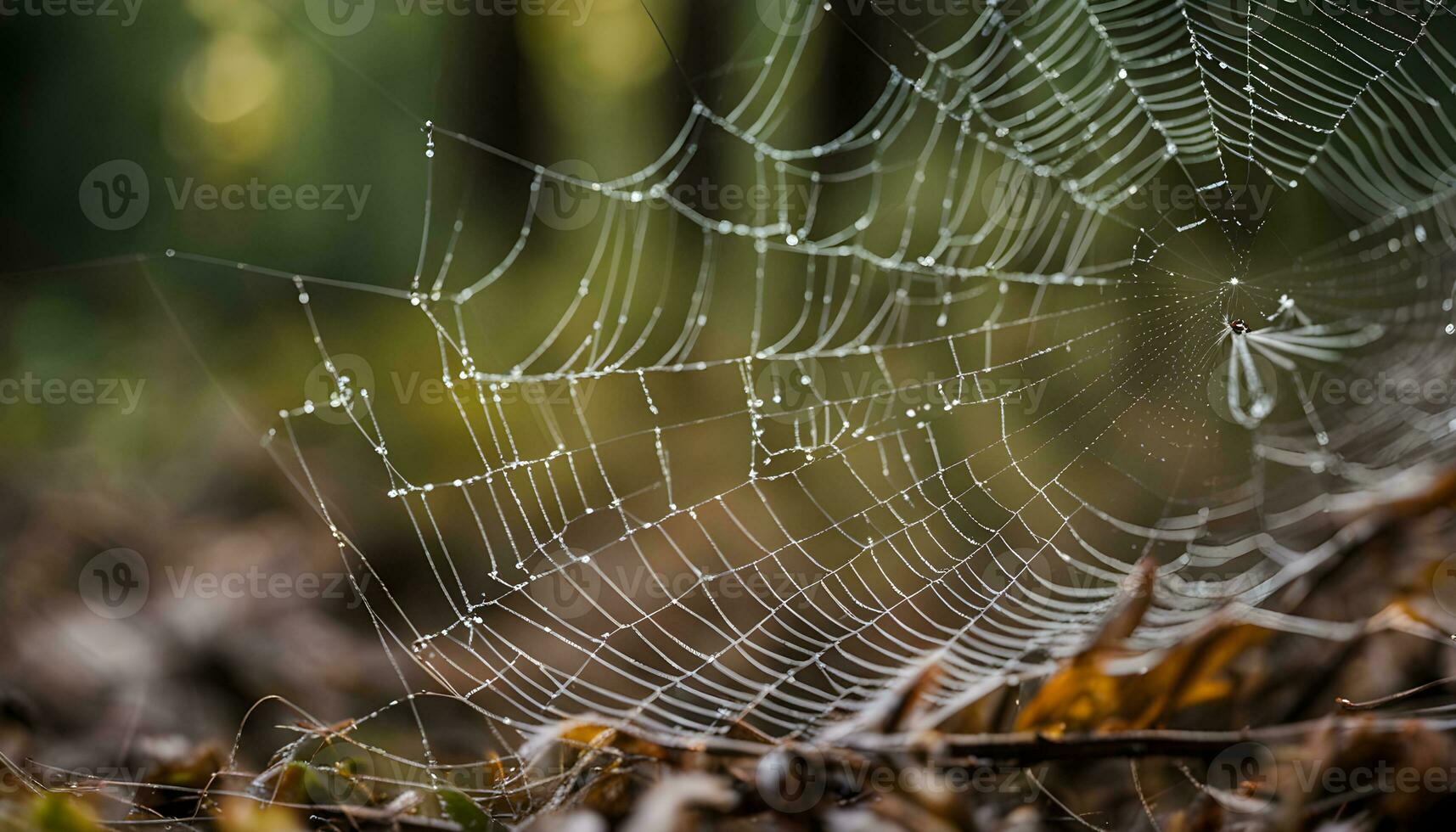 AI generated a spider web is covered with dew photo