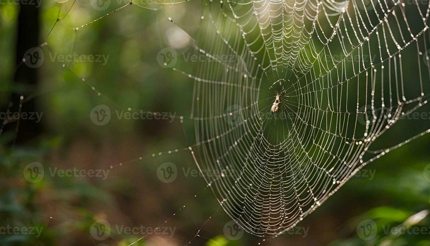 AI generated a spider web is shown in the middle of a forest photo