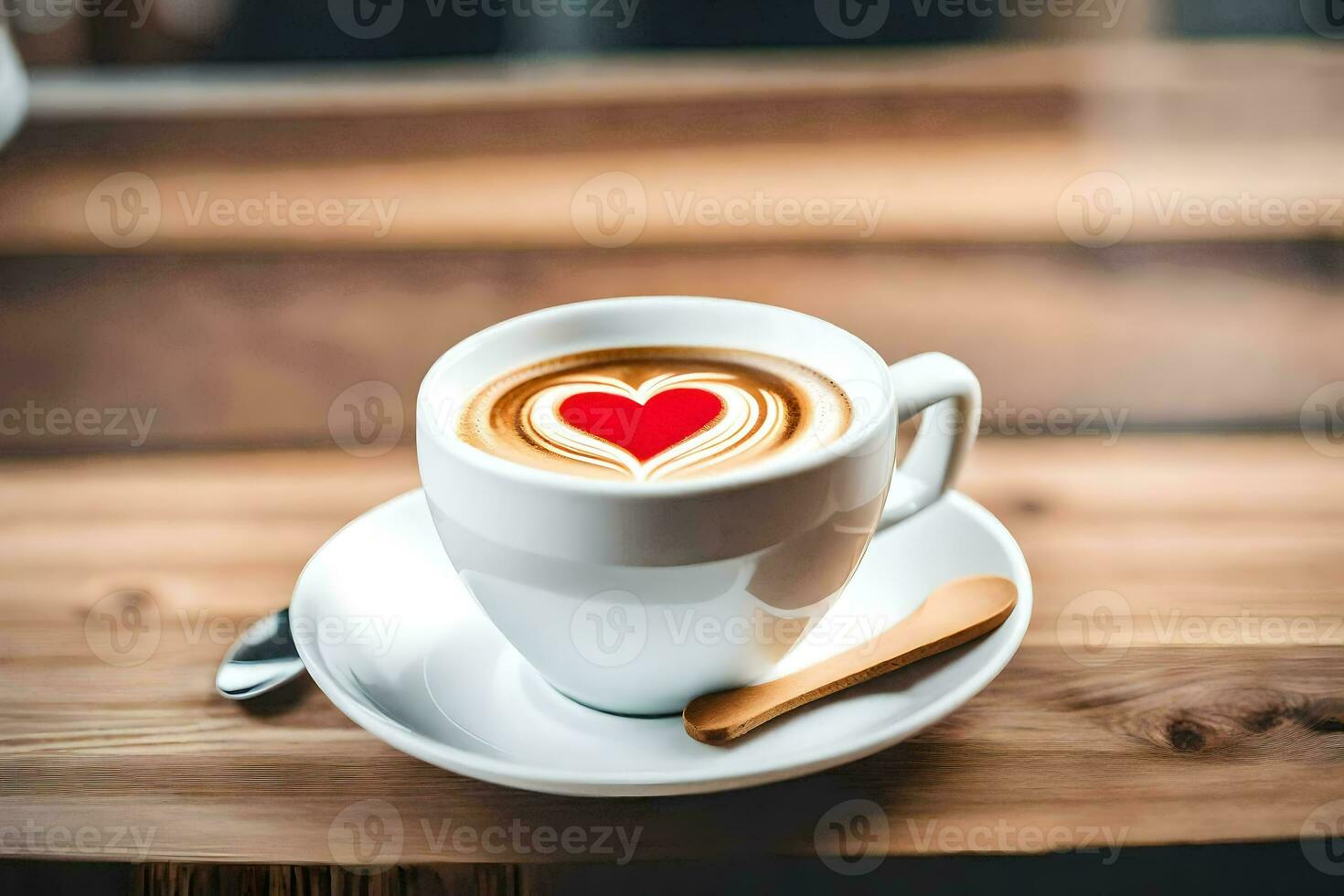 AI generated coffee with heart on the table photo