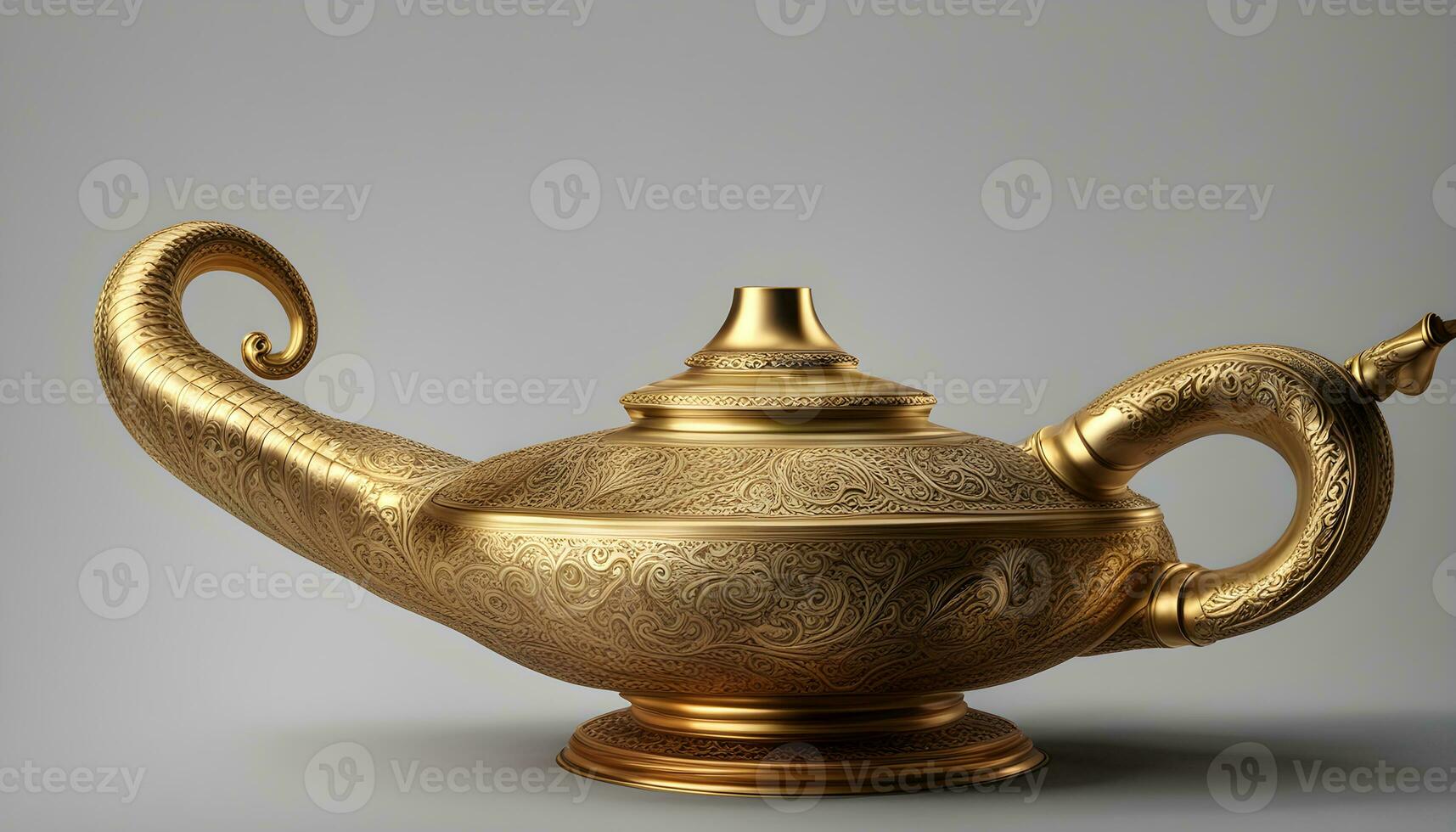 AI generated a golden genie lamp with a large design photo