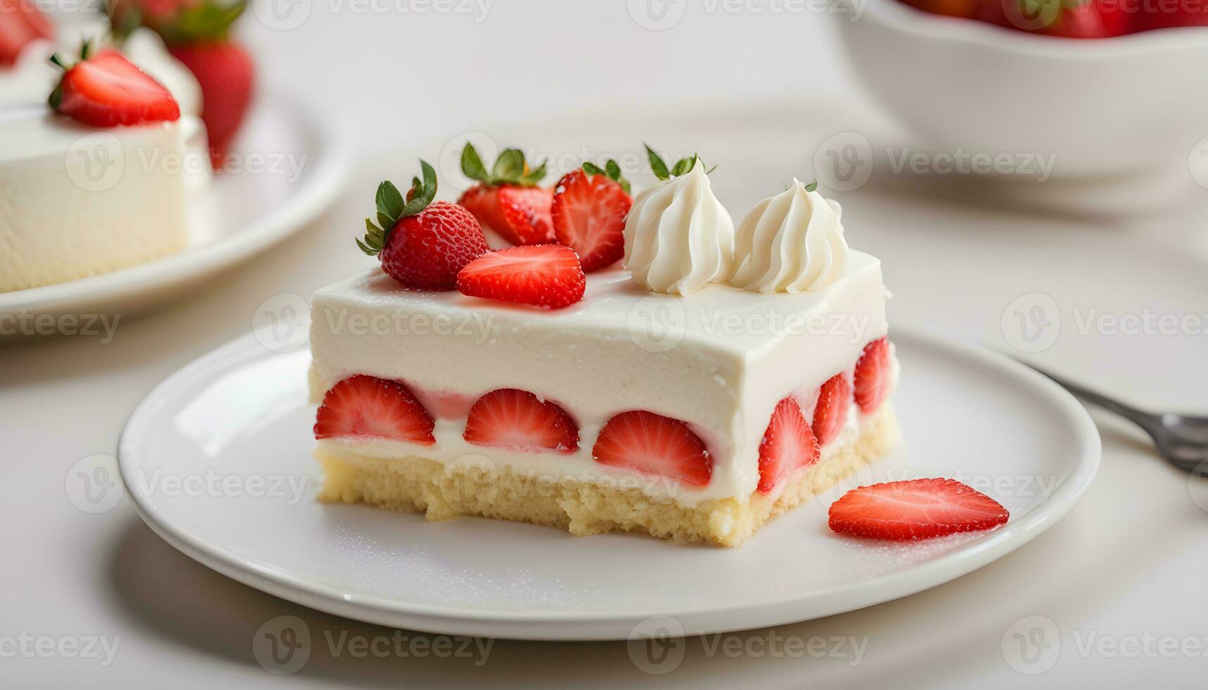 AI generated a piece of cake with strawberries on top photo