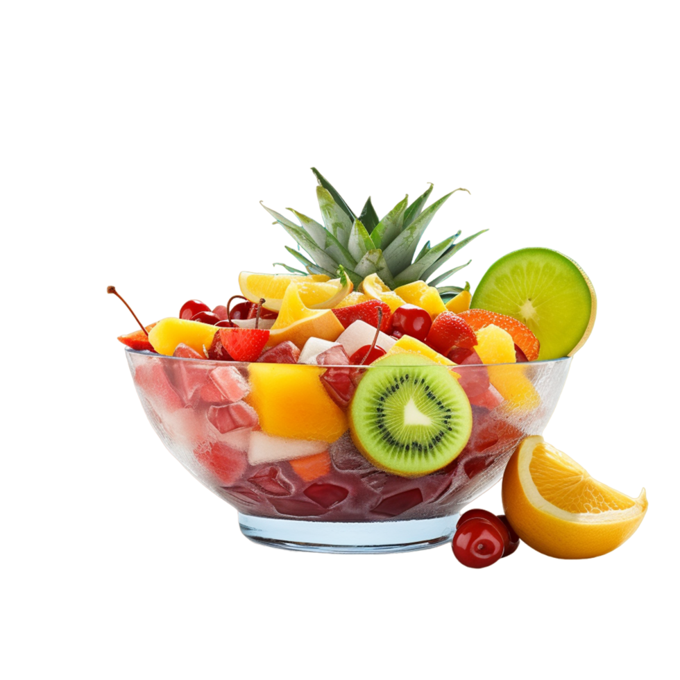 AI generated Realistic Fruits In Glass Bowl On Transparent Background png