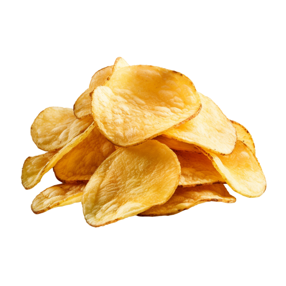 AI generated Stack of delicious potato chips, isolated on transparent background png